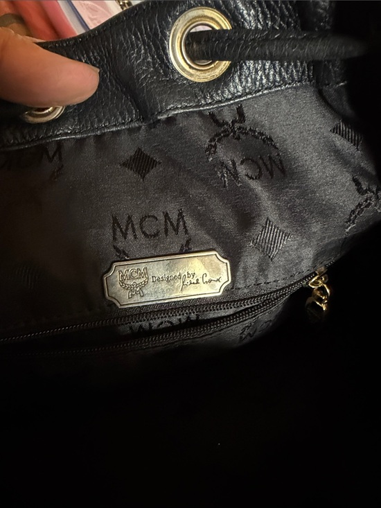 MCM Black Pebbled Leather Drawstring Shoulder Bucket Bag with Gold Hardware main image 4
